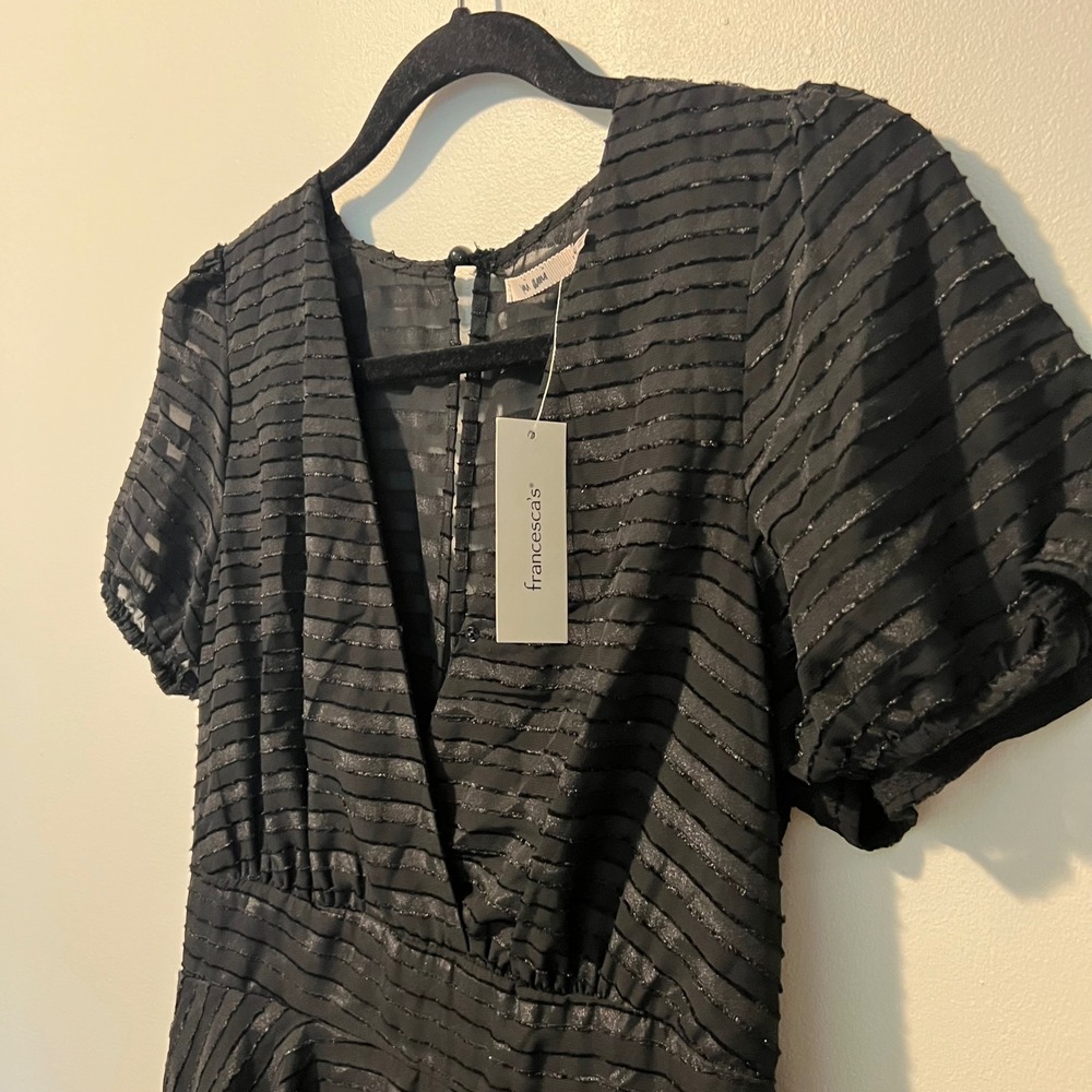 Francescas Mi Ami Kelsie Black Striped Tiered Ruffle Skort Romper NWT Small - Picture 2 of 15